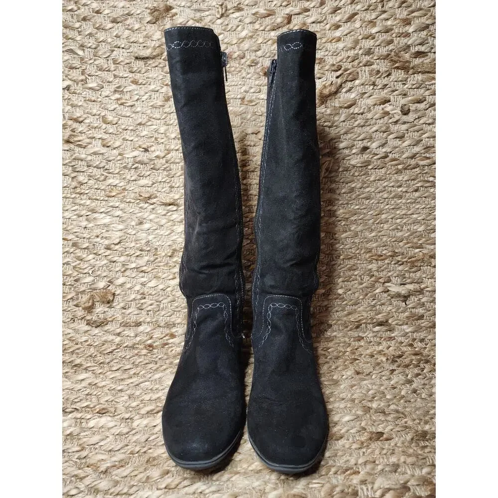 Gloria Vanderbilt Beatrice Knee High Black Microsuede Tall Boots Size 6 M